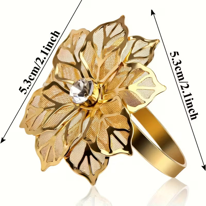 Satin Napkins with Golden Floral Napkin Rings