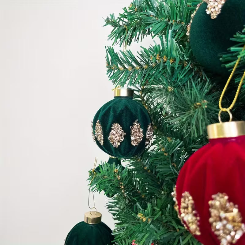 Burgundy Sequin Flocked Christmas Ball Ornaments