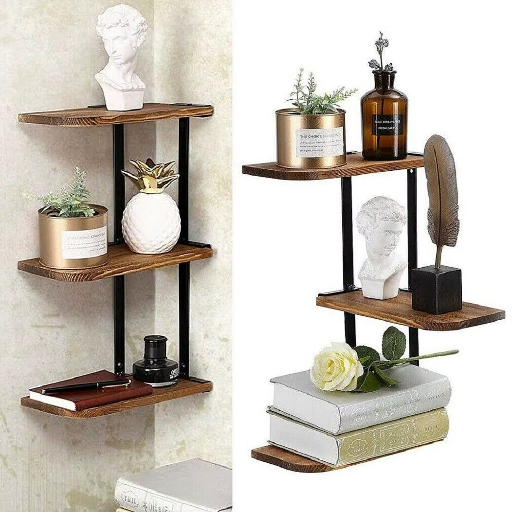3 Tier Rustic Wood Wall Shelf